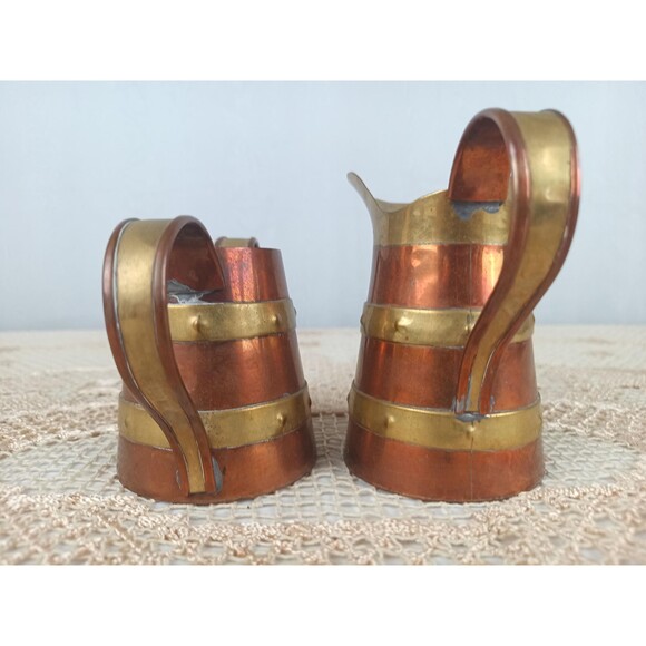 R Martinez Tea Set Sugar And Creamer Pot Copper And Brass Construction Mexico - Picture 7 of 7